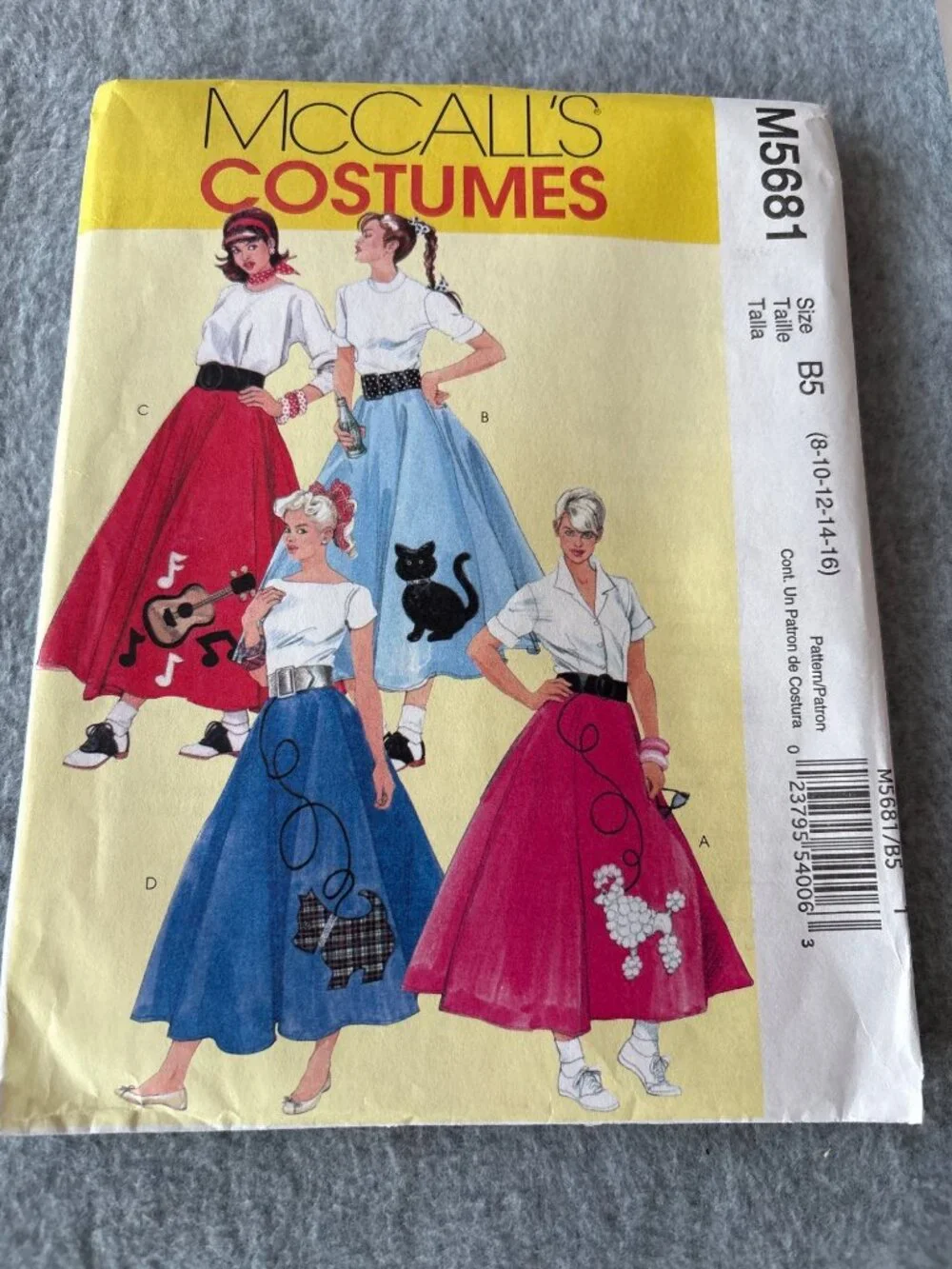 McCalls M5681 Poodle Skirt Costumes Pattern Size 8 10 12 14 16 Uncut Sewing Fun